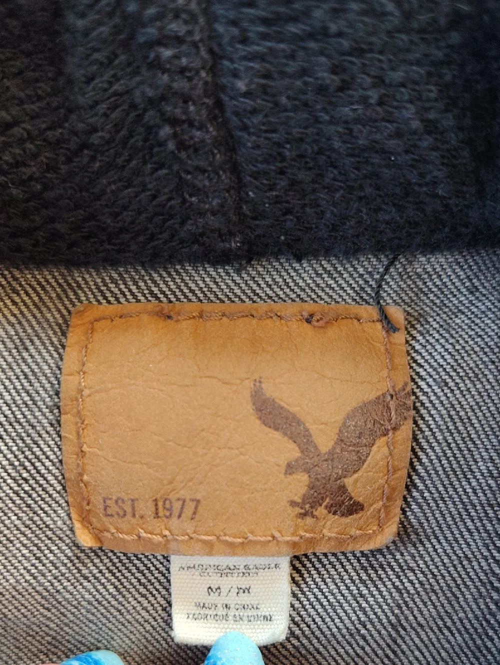 American Eagle Black Denim Hoodie Trucker Jacket Size Medium